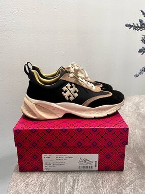 Tory Burch Black & Cream Platform Trainer